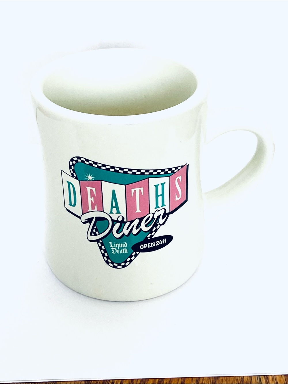 Liquid Death Deaths Diner Retro Ceramic Coffee Mug 4inX3.25in
